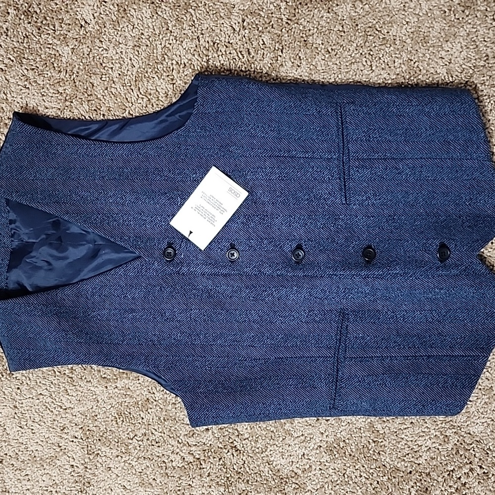 Asos DESIGN Men's Skinny Wool MIX Suit VEST in NAVY HERRINGBONE, NWT